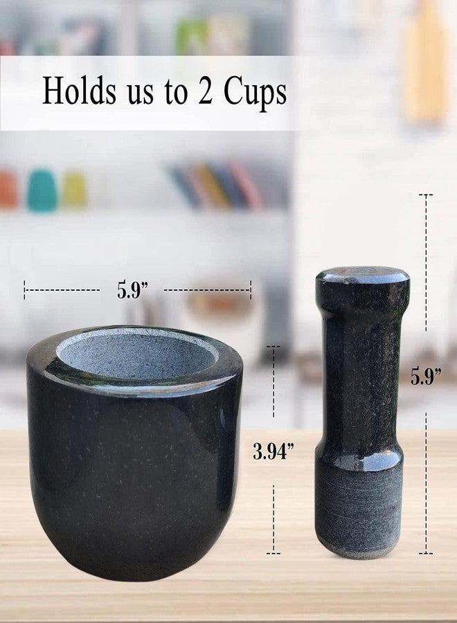EZAHK Black Granite Stone Mortar and Pestle Set for Spices, Okhli Masher, Khalbatta Stone, Natural & Handmade Grinder, Musal, Well Design for Kitchen, Home, Herbs (10 cm) Black. - Image 5